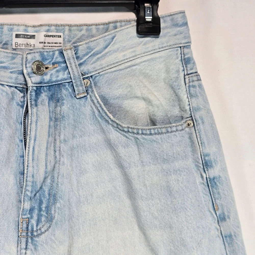 Bershka Carpenter Jeans Mens 30 Light Wash Denim Straight Leg Utility Pants - Picture 9 of 16